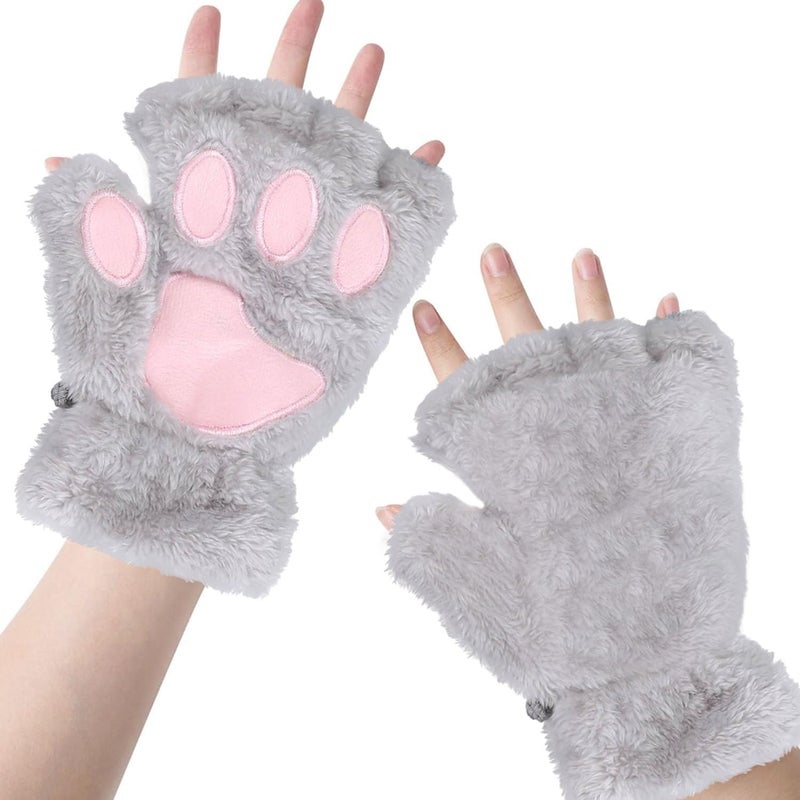 Tiny Chou Cat Paw Gloves for Cosplay Party Halloween Costume Accessories, Winter Fingerless Warm Gloves for Women Girls - Image 1